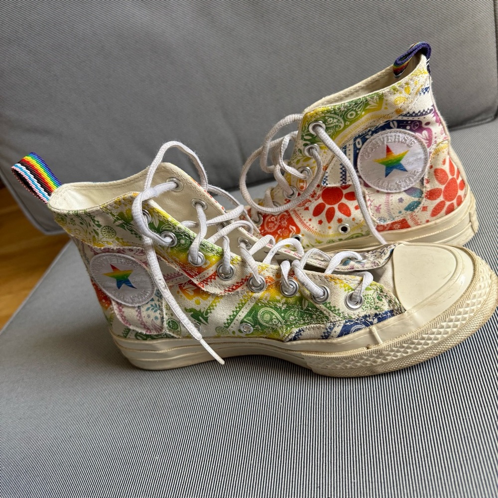 Converse High Top Sneakers - White with Rainbow Paisley - Picture 4 of 7